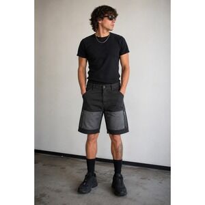 G by GUESS Mens Black Utility Cargo Shorts Grey Panel Zip Detail Size 32 S25D040